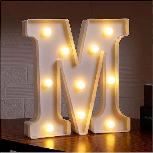 Small Led Marquee Letters, Light Up Letters, 8.58 Inch Led Letter Lights, Battery Powered Lighted Sign for Table, Party, Birthday, Christmas Decor (Letter M)