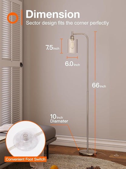 addlon Floor Lamps for Living Room Bright Lighting with Glass lampshade, Modern Bright Floor Lamp with LED Bulbs Industrial Standing lamp for beroom, Tall Pole Lamps Office - Brass Gold
