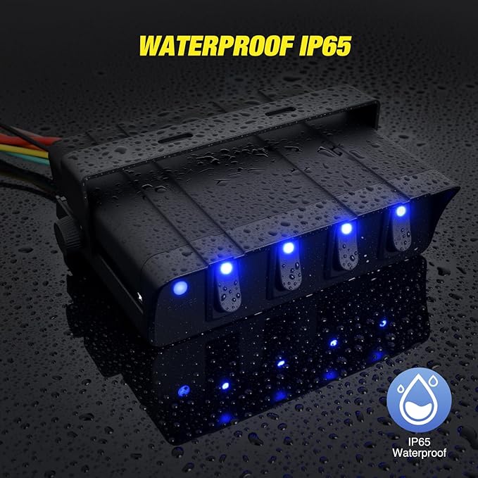 Nilight 4 Gang Rocker Switch Box Waterproof SPST Toggle Panel Blue LED 12V 24V 20A 40Amp Max for Automotive Cars Vehicles Boats RVs Campers SUVs