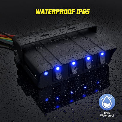 Nilight 4 Gang Rocker Switch Box Waterproof SPST Toggle Panel Blue LED 12V 24V 20A 40Amp Max for Automotive Cars Vehicles Boats RVs Campers SUVs