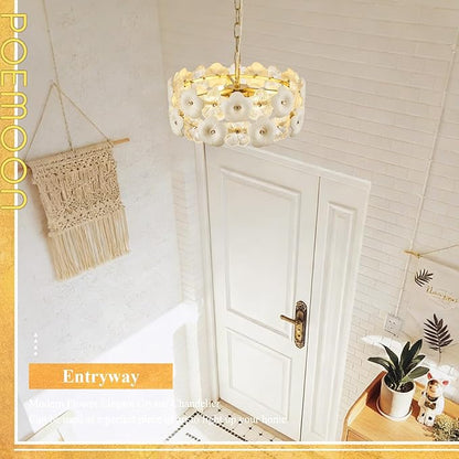 Flower Elegant Glass Chandeliers 4-Lights Modern Gold 14" Pendant Light Fixture for Kitchen Island Dining Room Bedroom Entryway Hallway, G9