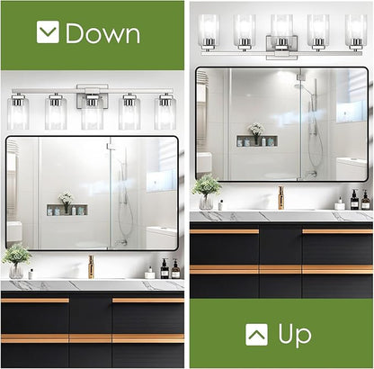 BesLowe 30" 5-Light Bathroom Light Fixture, Modern Brushed Nickel Bathroom Vanity Light, Bathroom Lighting Fixtures Over Mirror, Nickel Bathrom Wall Lamp, Wall Lights for Living Room Bedroom Hallway