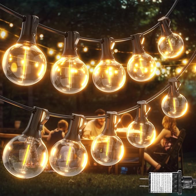 G40 Globe String Lights 60ft LED Shatterproof Hanging Patio Lights, 20+2 Bulbs, Waterproof Connectable for Indoor Outdoor Decor Garden Camping Backyard Spring Easter Gifts for Men Women Him Hubby