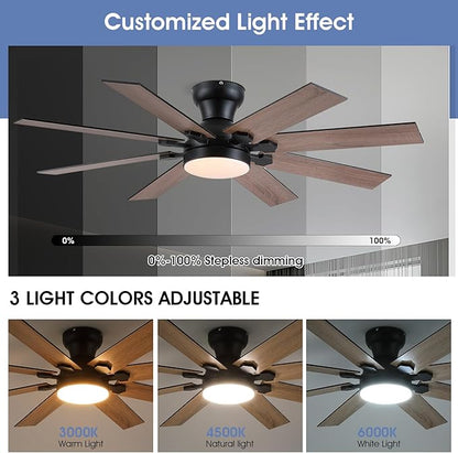 52" Low Profile Ceiling Fans with Lights and Remote, Modern Outdoor Ceiling Fans with 3 Colors 6 Speeds, Flush Mount Ceiling Fan Light with Reversible DC Motor