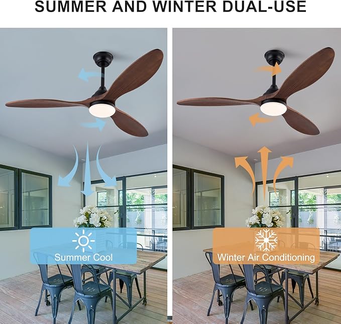52 inch Ceiling Fans with Lights and Remote Control, Dimmable LED Light, Indoor Outdoor Mordern Black Ceiling Fan with 3 Wood Blade for Patio Living Room, Bedroom, Office, Summer House