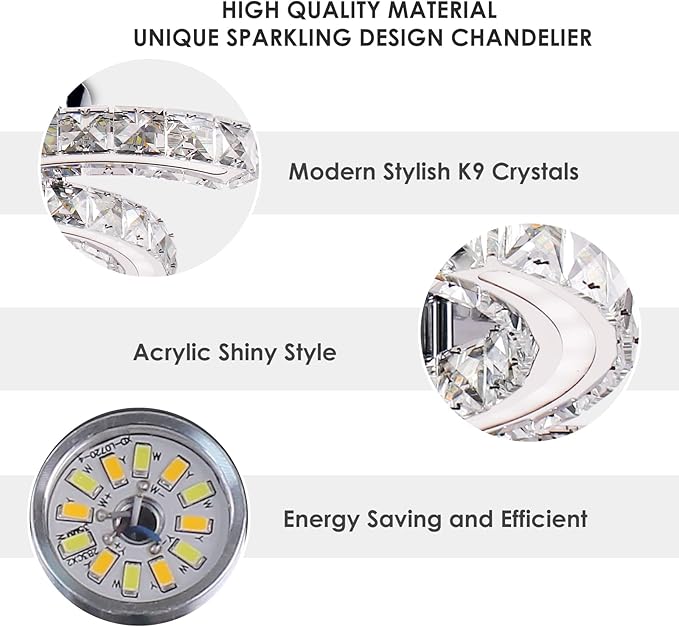 Crystal Chandelier 19.7” Crystal Ceiling Light Acrylic Modern Chandeliers 5 Arms Led Flush Mount Ceiling Light Fixture Lamp for Dining Room Living Room Bedroom Hallway (Multicolor)