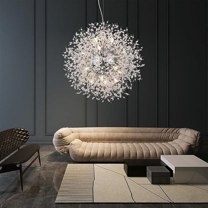 Crystal Chandeliers Dandelion, 16-Light Chrome Stainless Steel Firework Chandeliers for Living Room, 23.6" Modern Chandelier Light Fixture for Bedroom Foyer