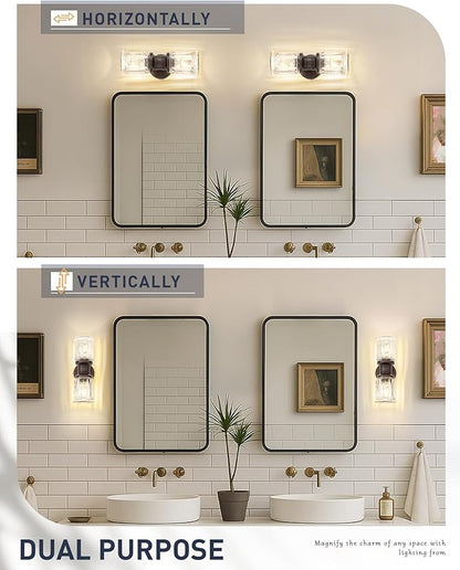 Rustic Wall Sconces, HWH Farmhouse Sconce Wall Lighting in Oil-Rubbed Bronze Finish, 2-Light Indoor Up Down Wall Light for Bathroom, Bell-Shaped Clear Glass, 5HZG106B-2W ORB