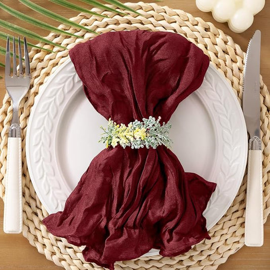 Socomi Burgundy Cheesecloth Napkins Fall Cheese Cloths Gauze Set of 24 Boho Washable Dinner Table Napkins for Wedding Party Baby Shower Birthday Party Decor
