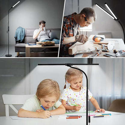 LED Floor Lamp with Remote Control, Bright 18W Floor Lamps for Living Room with Double Head, Adjustable Gooseneck Standing Lamp, Eye Caring Reading Light for Eyelash Extetions Craft Office