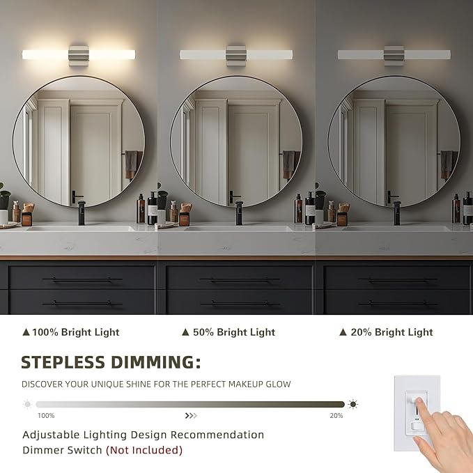 Brushed Nickel Bathroom Light Fixture 5CCT Dimmable 18W Led Bathroom Vanity Lights Over Mirror Modern Bath Lights for Mirror
