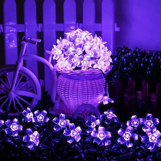 JACUXLSS Decorative Flower String Lights, 33ft 100 LED Clear Wire Plug in Fairy Lavender Cherry Blossom Easter Christmas Hanging Decorations, Violiet Wedding Party Indoor Outdoor Decorations (Purple)