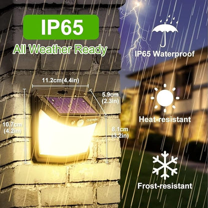 CLAONER Solar Lights Outdoor, [128 LED/12 Packs] Motion Sensor Lights 3 Working Modes for Outdoor with 270° Wide Angle Wireless IP65 Waterproof Security Light for Fence, Patio, Warm White