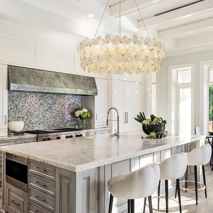 32'' Flower LED Chandelier Large Luxury Crystal Light Fixture Chrome Dimmable Modern Chandeliers Light with Remote Control for High Ceiling Foyer Living Room Bedroom Entryway(3000K-6500K)