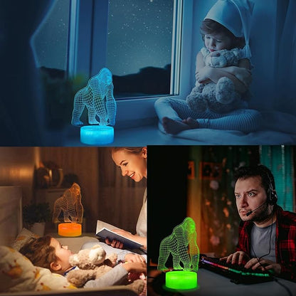 Gorilla Night Light, Gorilla Gifts, Ape 3D Illusion Night Light, 16 Colors Changing, Remote Control with Timer, Kids Room Decoration Monkey Gifts for Boy