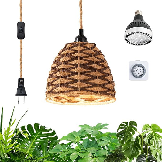 grow lights for indoor plants, full spectrum, automatic timer and 15FT power cord, 30W hanging growth lamp, 4000K plant light used for planting large tall plants, Ficus microcarpa, flowers, greenhouse