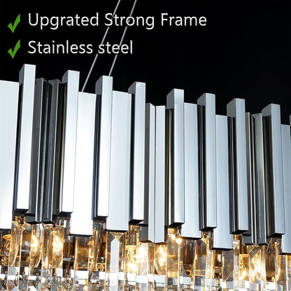 Chrome Rectangle Crystal Chandeliers L59'' Rectangular Modern Chandeliers for Dining Room 22 Light Contemporary Chrome Light Fixture Over Dining Table Extra Large