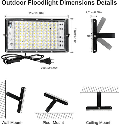 LED Flood Lights, 4 Pack 100W Outdoor Floodlights with Plug, 10000 Lumens 6500K Super Bright Plug in Flood Light, IP66 Waterproof Exterior Security Lights for Garden, Yard, Garage, Porch, Playground