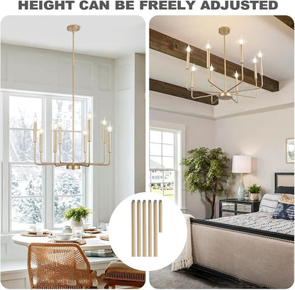 Yiisem Modern Farmhouse Gold Chandelier, 8-Light Rustic Candle Chandelier, Industrial Hanging Chandeliers for Dining Room, Kitchen, Foyer, Entryway, Living Room