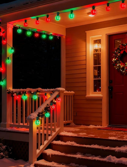50Ft Red and Green Christmas Lights Outdoor, G40 Globe Patio String Lights with 27 LED Red and Green LED Bulbs(2 Spare), Vintage Outdoor String Lights for Outside Camping RV Canopy Porch Xmas Decor