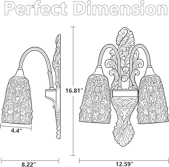 Rustic Glass Wall Sconce Vintage Antique Gothic Bronze Wall Light Fixture Retro Mid Centry Glass Wall Sconce for Bedroom, Living Room, Mirror, Hallway