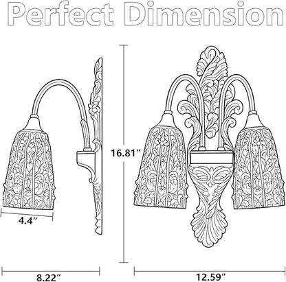 Rustic Glass Wall Sconce Vintage Antique Gothic Bronze Wall Light Fixture Retro Mid Centry Glass Wall Sconce for Bedroom, Living Room, Mirror, Hallway