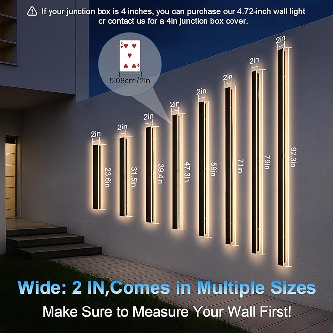 Exterior Wall Lights for House - 2pack 47.3inch Long Strip Modern Outdoor Light Wall Fixture Sconce, Outside Garage Exterior Lights, Black Wall Mount Lighting for Porch Corridor, Garage