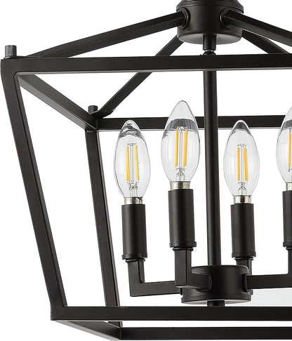 JONATHAN Y 12" Oil Rubbed Bronze Modern Farmhouse Pagoda 4-Light LED Semi Flush Mount Lantern, Metal Ceiling Light Fixture for Kitchen, Hallway, Entryway, Bedroom, Hardwired JYL7610A