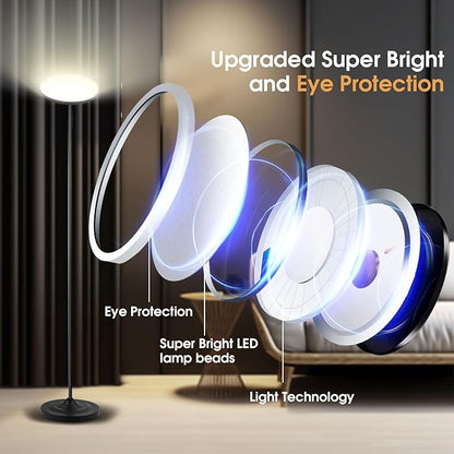 hanaking Upgraded Floor Lamp, 30W/2600LM Super Bright Floor Lamp with Remote Control, Stepless Adjust Color Temperatures and Brightness, Torchiere Standing Lamp for Living Room Bedroom Office