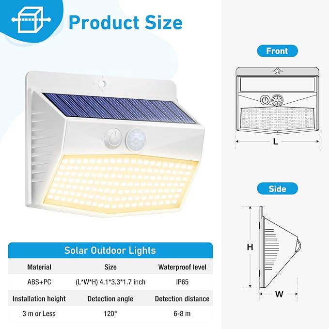 Peasur 6 Packs Solar Outdoor Lights Motion Sensor, Solar Security Lights Waterproof with 3 Lighting Modes Solar Powered Wall Lights Outside for Garden Fence Yard Deck, Warm White