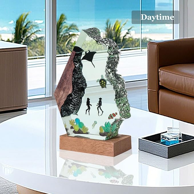 Epoxy Scuba Diver Ocean Resin Lamp, Handmade Resin Night Light with USB Port, Multi-Color LED Light, Ideal Home Bedroom Decor, Scuba Diver Gift for Birthday Holiday, Unique Gifts for Him Kids (6"x4")