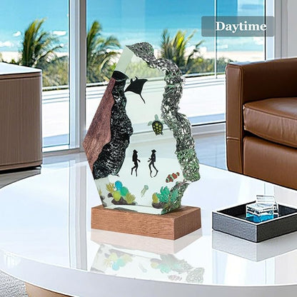 Epoxy Scuba Diver Ocean Resin Lamp, Handmade Resin Night Light with USB Port, Multi-Color LED Light, Ideal Home Bedroom Decor, Scuba Diver Gift for Birthday Holiday, Unique Gifts for Him Kids (6"x4")
