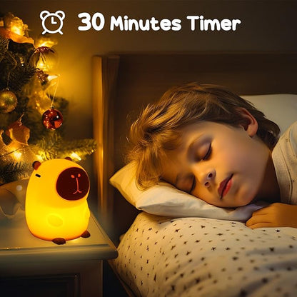 Capybara Night Light Cute Squishy Silicone Nursery Nightlight Dimmable Rechargeable Animal Bedside Lamp with Timer & Tap Control, Christmas Gift