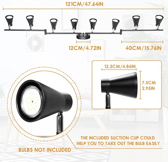 LABOREDUCER Flexible Track Lighting Fixture, Foldable Ceiling Spot Light with Adjustable 8 Light Heads, GU10 Track Light Kit for Kitchen Bedroom Living Room Matte Black (Bulbs Not Included)