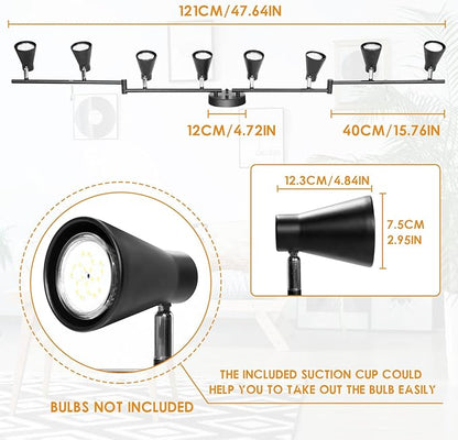 LABOREDUCER Flexible Track Lighting Fixture, Foldable Ceiling Spot Light with Adjustable 8 Light Heads, GU10 Track Light Kit for Kitchen Bedroom Living Room Matte Black (Bulbs Not Included)