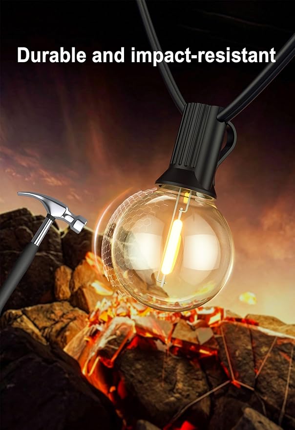 DAMAING Outdoor 100FT Globe String Lights with 52 Dimmable G40 Shatterproof LED Bulbs,Waterproof Connectable Patio Light for Backyard Hanging Lights,2700K Warm Glow