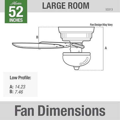 Hunter 52 inch Indoor Ceiling Fan with LED Light - White Ceiling Fan with Pull Chain, For Bedroom or Living Room, Low Profile Flush Mount, No Remote, 5 Blades - Newsome 53313, Fresh White