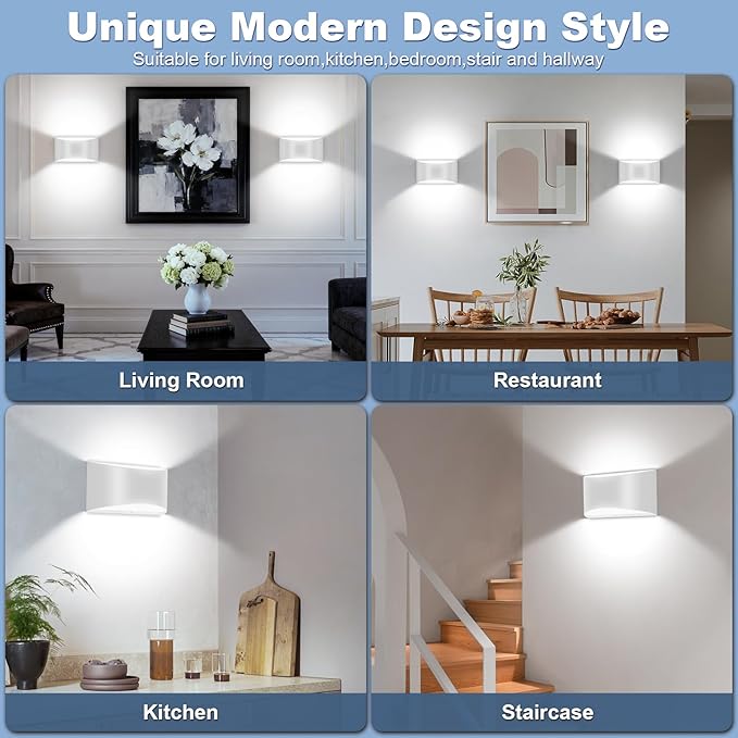 4 Pack White LED Wall Sconce Hardwired Indoor Wall Lights Up and Down Wall Mount Light for Living Room Bedroom Corridor Hallway Conservatory Cool White 6000K(with G9 Bulbs)