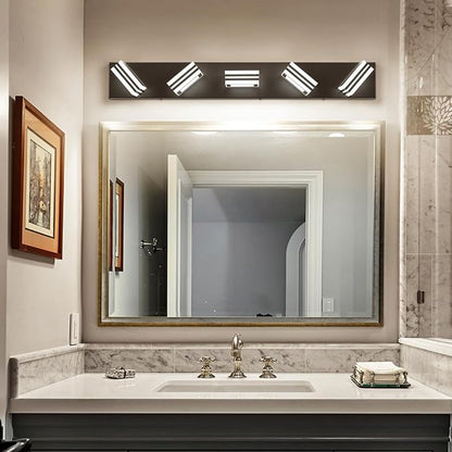 SOLFART LED Bathroom Lighting Fixtures - 5 Lights Modern Matte Black Acrylic Vanity Lights for Mirror 32inch 24W 5CCT