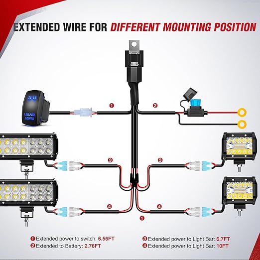 Nilight 16AWG LED POD Lights Wiring Harness Kit 12V On Off 5Pin Rocker Switch Laser Waterproof Toggle Power Relay Blade Fuse for Cars Jeep Boat ATV Trucks - 4 Leads Bule