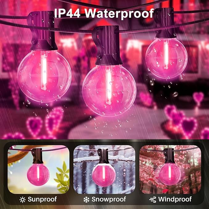 LAMPHOME 4 Pack 26FT Pink G40 LED Outdoor String Lights, Valentine's Day Decor with 13 Shatterproof Globe Bulbs, Waterproof Hanging Patio Lights or Balcony Backyard Garden Wedding Party Home Decor