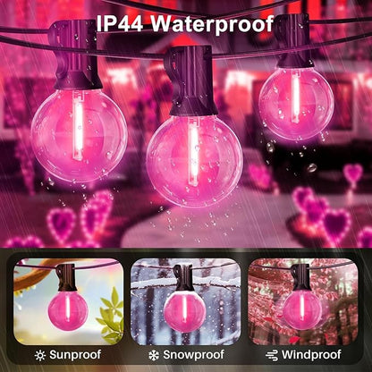 LAMPHOME 4 Pack 26FT Pink G40 LED Outdoor String Lights, Valentine's Day Decor with 13 Shatterproof Globe Bulbs, Waterproof Hanging Patio Lights or Balcony Backyard Garden Wedding Party Home Decor