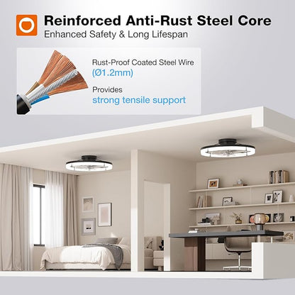 addlon Ceiling Fans with Lights and Remote, 20'' Low Profile Ceiling Fan, 3000-6000K Dimmable Modern Flush Mount Fandelier for Bedroom, Kitchen, Living Room, Black