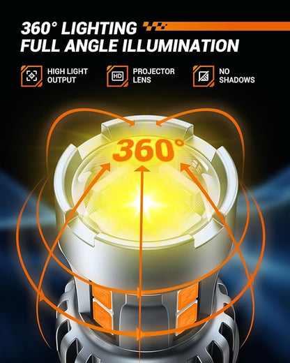 SEALIGHT 7443 7440 LED Bulb Amber Turn Signal Lights, T20 7441 7444 992 W21W LED Light Bulb with Projector Len and Need Extra Load Resistor, Includes Additional Decoders, Pack of 2