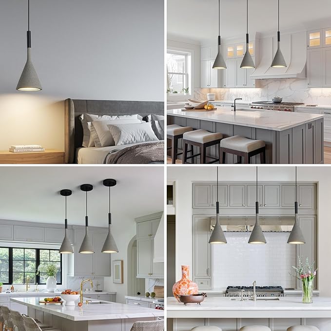 Farmhouse Black Pendant Light Fixtures 1-Light Concrete Industrial Kitchen Island Pendant Lighting for Dining Room Bedroom Hallway Pendant Ceiling Lamp(2-Pack)