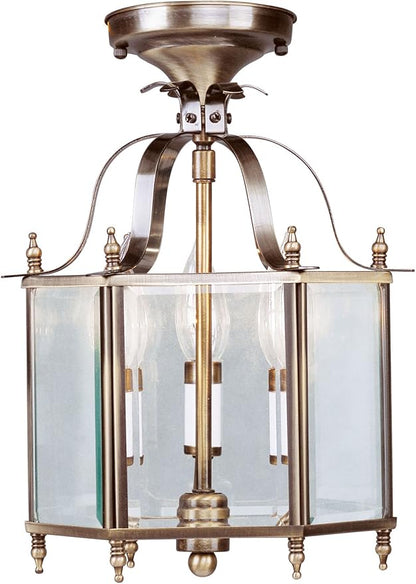 Livex Lighting 4403-01 Convertible Flush Mount with Clear Beveled Glass Shades, Antique Brass