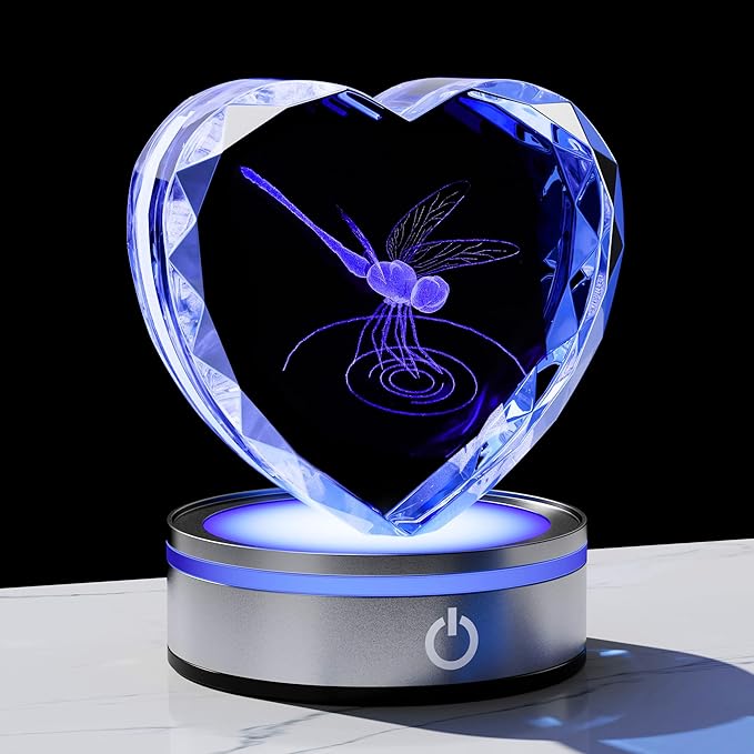 Qianwei Dragonfly Gifts for Women 3D Crystal Heart - Laser Dragonfly Decor Glass Animals Gifts Figurines Statue Stuff for Room Decorations Night Light