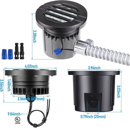 LEONLITE Dia. 4 Inch Well Lights Landscape LED In Ground, Grated Top, 5 Color Temperature Selectable, 12-24V AC/DC CRI90 Low Voltage Garden Landscaping, Black Aluminum Housing, Pack of 6