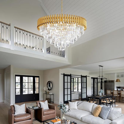 32 inch Gold Crystal Chandelier 6-Tier Modern Luxury Pendant Light Fixture for High Ceiling 13-Light Large K9 Crystal Lighting for Foyer Living Room Dining Room