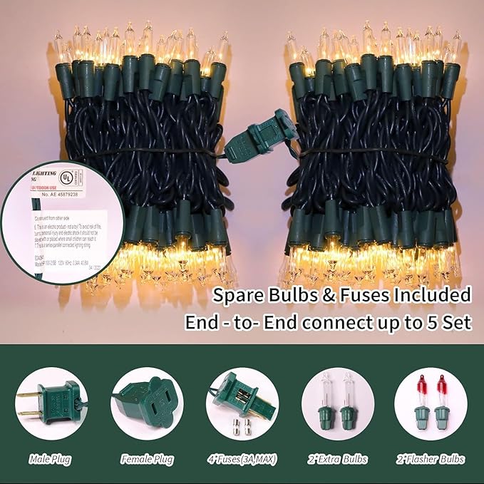 LAMPHOME 100 Count Clear Christmas Lights - 20 ft Ultra Bright White String Lights with Green Wire for Indoor and Outdoor Use, Christmas Trees, Holidays Party Patio Wedding and Garden